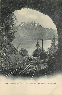 Rigibahn — Visão do Lago Vierwaldstättersee através do túnel — editor não visível, número de série 1644