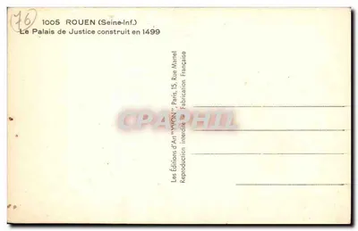 Palácio de Justiça — Rouen (Seine-Inf.) — Les Éditions d'Art 'WON' Paris — Verso