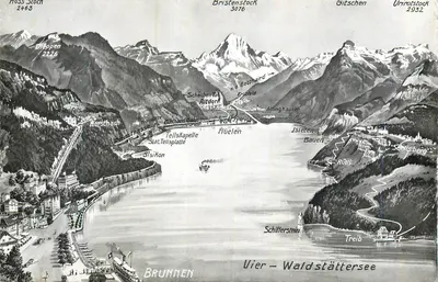 Lago de Walenstadt — vista panorâmica com montanhas e localidades — editor não visível