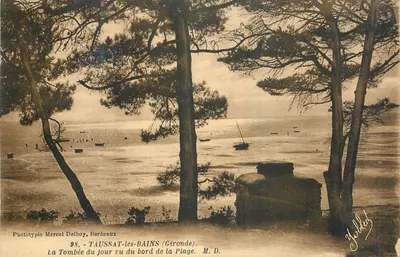 Taussat-les-Bains (Gironde) — A Queda do Dia visto da margem da praia — Fototipia Marcel Delboy, Bordeaux, n° 98
