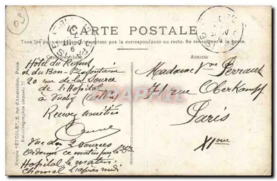 Vichy - Źródło Chomel — zakryty rynek z odwiedzającymi — wydawca ETOILE, nr 9 — Rewers