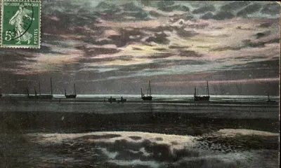 Tramonto sulla spiaggia — Editore sconosciuto, numero di serie non visibile