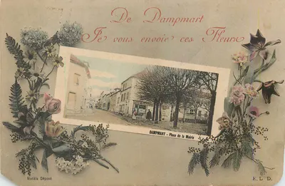 Dampmart - Place de la Mairie — carta postal decorada com flores