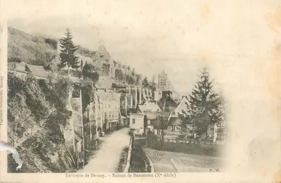 Bilhete postal antigo Environs de Bernay Ruínas de Beaumont (Xe Século)