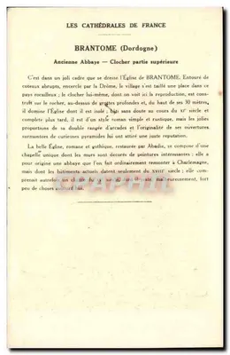 Brantôme (Dordogne) — Klasztor, wieża górnego fragmentu — Kolekcja Kolarsine i Solution Paultaubege — Rewers