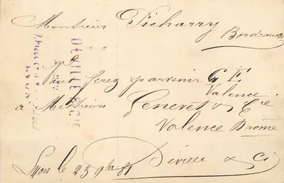 Valence Drome — Correspondência para o Sr. Richarry Bordeaux — datada em torno de 1881