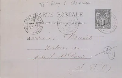 Saint-Rémy-la-Chèvre — carta postal com carimbo de 10 centavos e carimbo de Saint-Étienne
