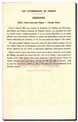 Soissons (Aisne) — Igreja de São João dos Vinedos (Fachada Oeste) — Coleção da Kolarsine e da Solução Pautauberge — Verso