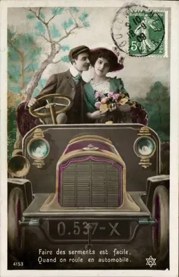 Couples en voiture — Sujet humoristique — Éditeur PCX, n° 4153