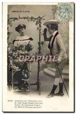 Amour et Fleurs — scène de vente de fleurs — éditeur anonyme, n° de série non visible