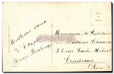 Zimowy krajobraz — człowiek na łodzi — 'Święta Nowa Rok' — Union Rav. Stamps Milano N. 1086 — Rewers