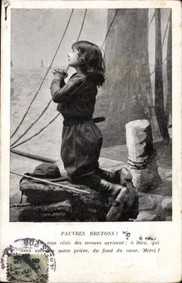 Poor Bretons! — Child praying on board a ship — Publisher unknown