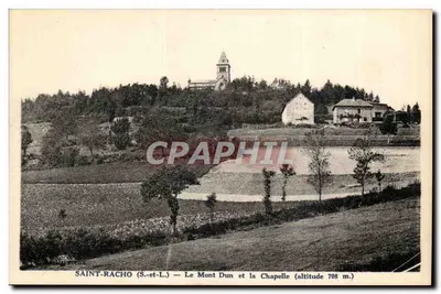 Saint-Racho (S.-et-L.) — Il Monte Dun e la Chiesa (altitudine 708 m.)