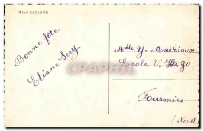 Miss Espanha — retrato feminino sorridente — Ray Noer n°3444 — Verso