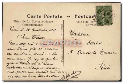 Violetas — Boa Festa — Carta postal de Paris — Verso
