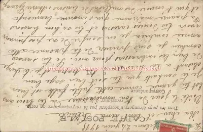 एक लड़की गुलाब के बूंद के साथ — फ्रांसीसी पोस्टकार्ड — अज्ञात प्रकाशक, श्रृंखला संख्या दृश्य नहीं — पीछे