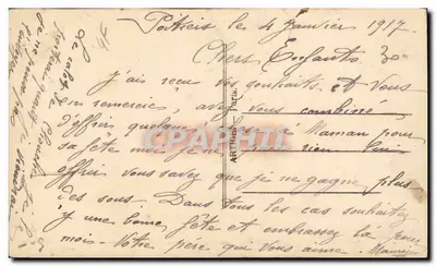 Francuski żołnierz w mundurze — kartka pocztowa z wojny 1914-1918 — wydana przez La Faverolle, Warvry — Rewers