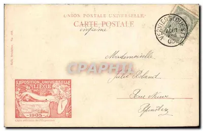 Exposição universal de Liège 1905 — Paisagem na Boverie — editor Nalk, n° 101 — Verso