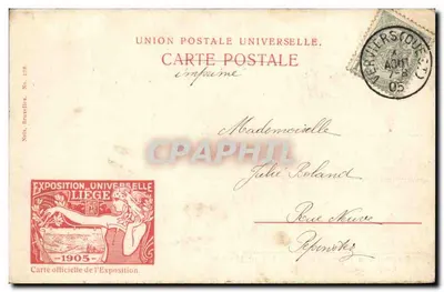 Exposição Universal de Liège 1905 — A margem e o parque da Boterlie — União Postal Universal, N° 126 — Verso