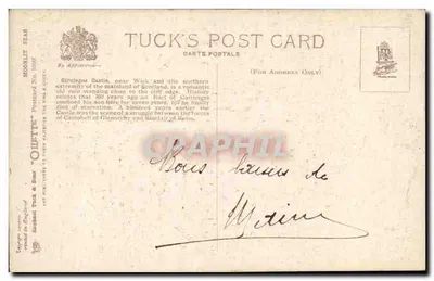 Zamek Girnigles, Wick — nocny widok pod księżycem — Tuck's Post Card, seria Moonlit Seas, nr 10691 — Rewers