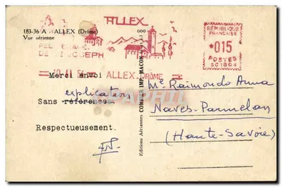 Vista aérea da cidade de Allex — Éditions Aériennes Commerçantes, n°183-36 — Verso