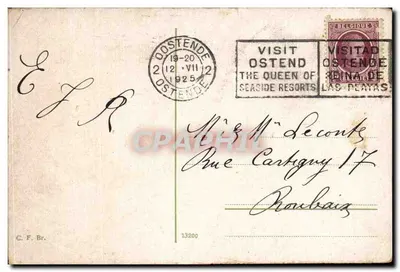 Ostende. Hotel de cidade, Grand' place — editor C.F. Br. n° 13200 — Verso
