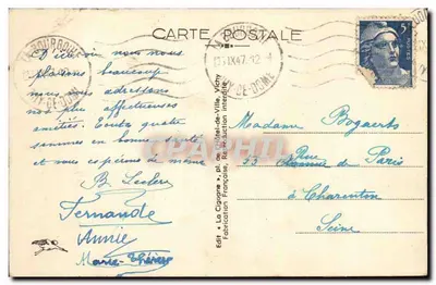 La Bourboule — Widok na nabrzeżach i mostach Dordogne — La Cigogne, n° 3003 — Rewers