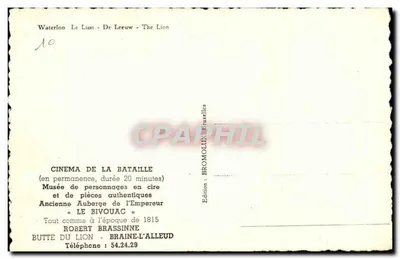 O Leão de Waterloo — Monumento sobre colina — Edição Robert Brassinne, Braine-l'Alleud — Verso
