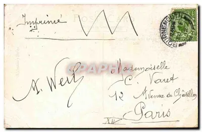Passeio dos Invalidos, Bournemouth — passeio sombreado com visitantes — editor J. Y. n° 20842 — Verso