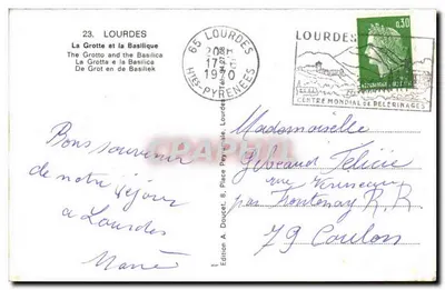 Jaskinia i Bazylika — Lourdes — Wydawnictwo A. Doucet — Rewers