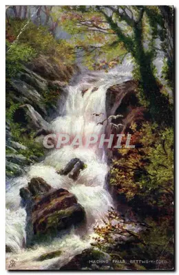 Machno Falls, Bettws-y-Coed — krajobraz wodospadu — Tuck's Post Card