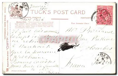 Machno Falls, Bettws-y-Coed — krajobraz wodospadu — Tuck's Post Card — Rewers