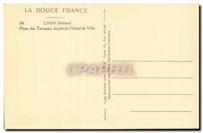 Lyon (Ródano) — Plaza de los Terreaux, fachada del Ayuntamiento — Les Éditions d'Art VANN, París — Reverso