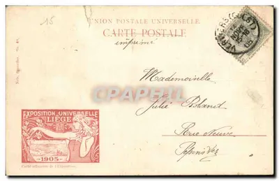 Paleis van de Landbouw — Wereldtentoonstelling van Luik 1905 — Uitgever: Union Postale Universelle, N° 18 — Achterkant
