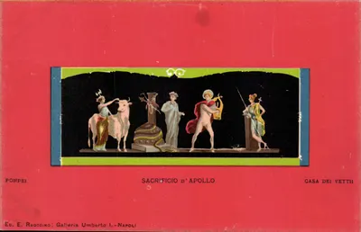 O sacrifício de Apolo — cena da Casa dei Vettii em Pompéia — Ed. E. Ragozino, Galleria Umberto I, Nápoles