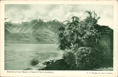 Oratório e Lago Maior em Casa di Ferro (Locarno) — S. A. Schnegg, art. fot., Lausanne