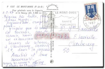 Le Mont-Dore — Visão geral para o Capucin e o Sancy (Alt. 1.886 m) — Editor Elcée, n° 1557 — Verso
