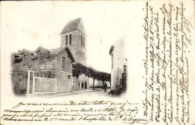 Igreja de Ghenneville — vista da torre e da rua — editor não identificado