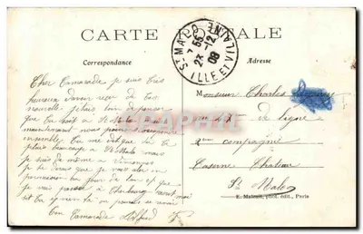 Vincennes — Dziedziniec Zamku — Pałac Króla — Kwatera Batalionu Strzelców Piechoty i Szkoła Administracji — E. M. — Rewers