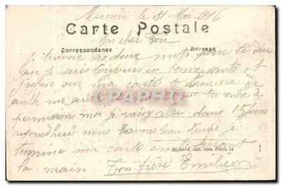 Soissons durante o bombardeio — Distribuição de tabaco pela Administração dos Correios — A.R. n°354 — Verso