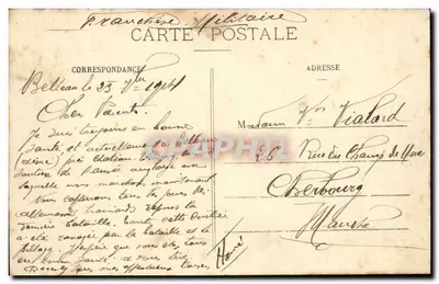 Belleau - Place de la Mairie et du Château — Environs de Château-Thierry — éditeur Béghier, cliché Ehrhard — Verso