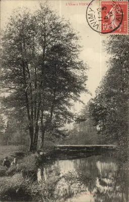 Oise em Hirson — vista do ponte e das árvores — L. S. edit, Hautmont