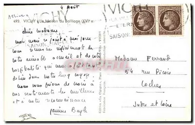 Vichy — Dom Bailly (XVI w.) — Wydawnictwo Cigogne, Francja — Rewers