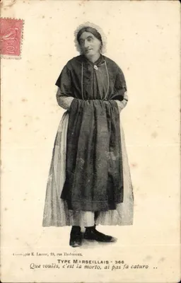 Mulher com traje tradicional marseillês — Tipo Marseillais - 366 — E. Lacour, 19, rue Thubaneau