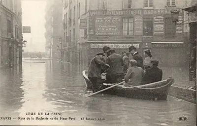 Paris — Cheia do rio Sena — Ruas da Bucherie e do Haut-Pavé — 28 de janeiro de 1910