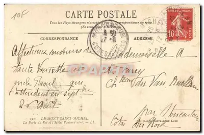 Il Mont-Saint-Michel — La Porta del Re e l'Hotel Poulard — Editore Michel, n°120 — Verso