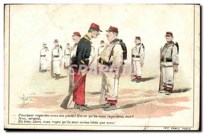 Sargento e soldados — caricatura militar — IMP. CAMIS PARIS