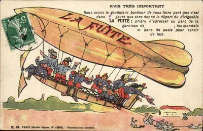 Dirigível LA FUITE — Paris — E. A. PARIS (Modèle déposé, N° 14891)