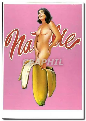 Nathalie — naga kobieta siedząca na bananie — dzieło Mel Ramosa, 1969