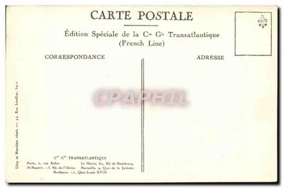 Paquebot PARIS — Linha Francesa — Edição Especial — Verso
